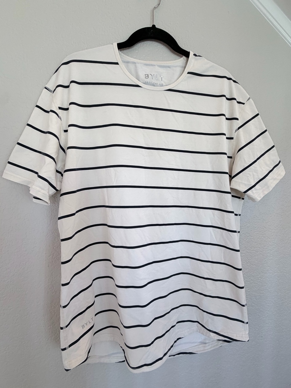 BYLT Drop-Cut LUX Short Sleeve Tee | White Navy Stripe | Size XL